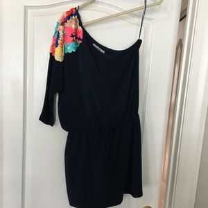 Navy Tibi sequin one shoulder mini dress